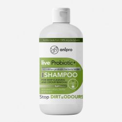 anipro Live Probiotic+ Stop Dirt & Odours - пробиотичен шампоан за кучета против миризми и упорити замърсявания с зелен чай и бергамонд 250мл