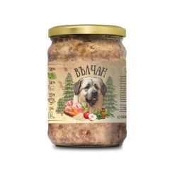 Вълчан - храна за кучета с пилешко, свинско и зеленчуци в буркан