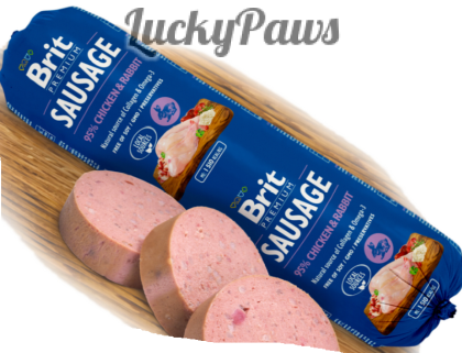 Деликатесен салам за кучета Brit Sausage Chicken & Rabbit – с 85% свежо пилешко месо и 10% заешко месо