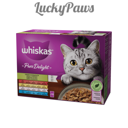 Whiskas Pure Delight пауч 12х85гр. - С говеждо, с пилешко, със сьомга и риба тон