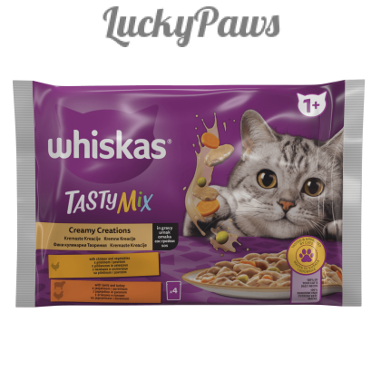 Whiskas Tasty Mix пауч 4х85 - С пилешко и зеленчуци; С агнешко и пуешко