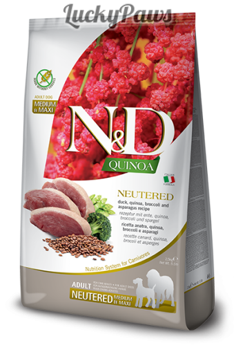 N&D Quinoa NEUTERD Adult Medium&Maxi Duck - Патешко Кастрирани 12кг 