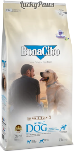 BonaCibo Chicken, Anchovy & Rice Adult  - Пълноценна храна за израснали кучета с пилешко,аншоа и ориз 15 кг