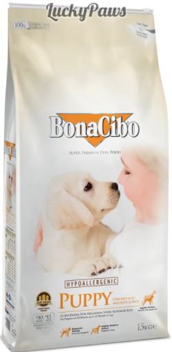 BonaCibo Chicken, Anchovy & Rice Puppy - Пълноценна храна за подрастващи кученца с пилешко,аншоа и ориз 15 кг