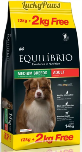 Equilibrio Adult Dog Medium Breeds - Пълноценна храна за израснали кучета от средни породи 12 + 2 kg