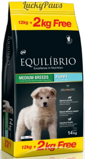 Equilibrio Puppy Medium Breeds - Пълноценна храна за подрастващи кученца от средни породи 12 + 2 кг