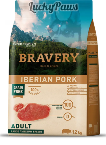 Bravery Iberian Pork Medium & Large Breeds Adult Dog - Пълноценна храна за израснали кучета от средни и едри породи с иберийско свинско