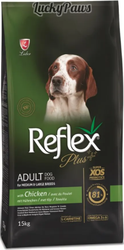 Reflex Plus Adult Dog Medium & Large Breeds Chicken 15кг - Пълноценна храна с пилешко за израснали кучета от средни и едри породи 15 кг.