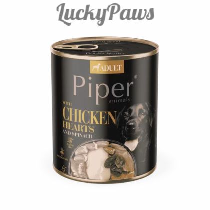 Piper Adult Chicken Hearts/Brown rise 800g - Пилешки сърца/кафяв ориз и спанак 800г
