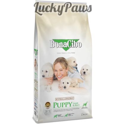 BonaCibo Lamb & Rice Puppy - Пълноценна храна за подрастващи кученца с агнешко и ориз 15 кг