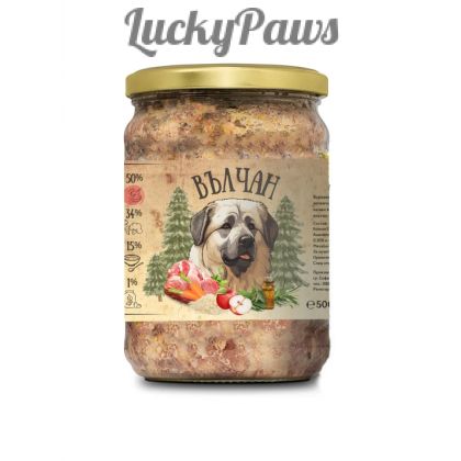 Вълчан - храна за кучета със свинско и зеленчуци в буркан