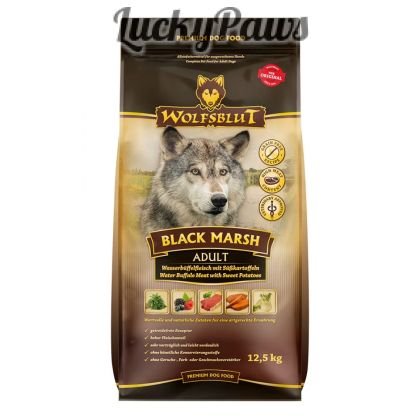 Wolfsblut Black Marsh Adult храна за кучета с воден бивол и сладки картофи, 12.5 кг