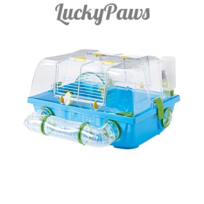 Клетка Savic Spelos Metro 42.5 x 38 x 24см, пластмасова, с хранилка, поилка, колело, тунел за игра, за хамстери и мишки
