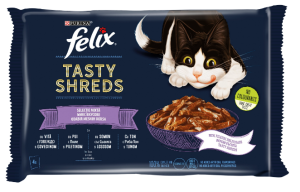 Felix Tasty Shreds - пауч 4х80 Говеждо/Пиле/Сьомга/Риба Тон