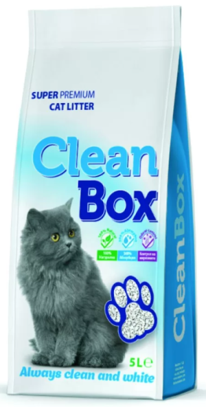 CLEAN BOX Super Premium натурал, постелка за котешка тоалетна, фин бял бентонит