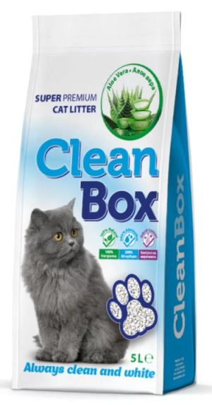 CLEAN BOX Super Premium Алое Вера, постелка за котешка тоалетна, фин бял бентонит