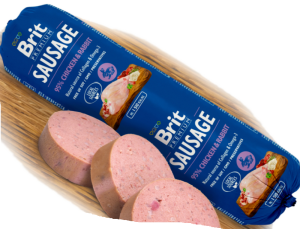Деликатесен салам за кучета Brit Sausage Chicken & Rabbit – с 85% свежо пилешко месо и 10% заешко месо