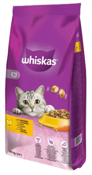 Суха пълноценна храна 14кг за котки  whiskas с пиле