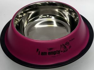 Цветна метална купа с гума против хлъзгане "I am empty" розова 