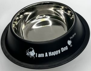 Цветна метална купа с гума против хлъзгане "I am A Happy Dog" черна