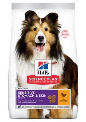 Hill’s Science Plan Adult Sensitive Stomach & Skin - Пилешко 11+3кг