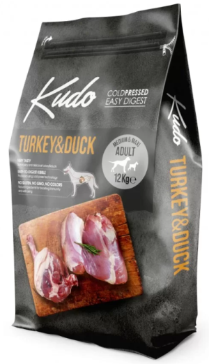 Kudo Low Grain Turkey/Duck Medium-Maxi Adult - храна за кучета от средни/едри породи 12 кг