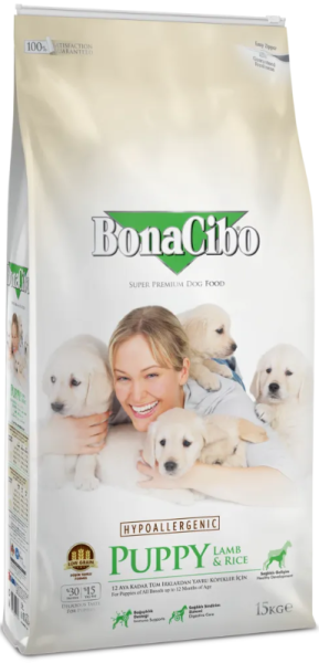 BonaCibo Lamb & Rice Puppy - Пълноценна храна за подрастващи кученца с агнешко и ориз 15 кг