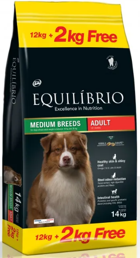 Equilibrio Adult Dog Medium Breeds - Пълноценна храна за израснали кучета от средни породи 12 + 2 kg