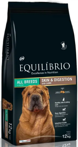 Equilibrio Skin and Digestion With Lamb for All Breeds - Пълноценна храна за израснали кучета предразположени към алергии с агнешко 12 кг