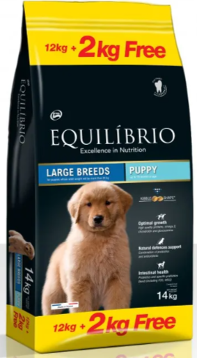 Equilibrio Puppy Large Breeds - Пълноценна храна за подрастващи кученца от едри породи 12 + 2 кг