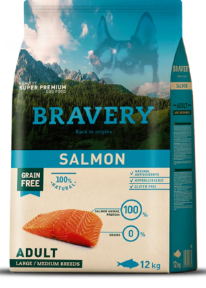 Bravery Salmon Medium & Large Breeds Adult Dog - Пълноценна храна за израснали кучета от средни и едри породи със сьомга