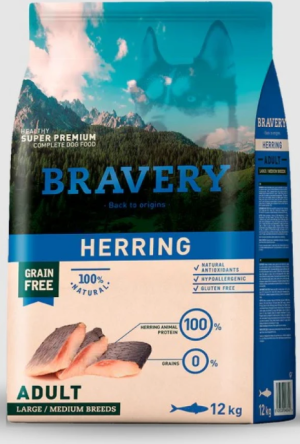 Bravery Herring Medium & Large Breeds Adult Dog - Пълноценна храна за израснали кучета от средни и едри породи с херинга 12 кг
