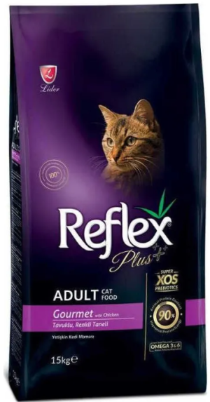 Reflex Plus Gourmet Adult Cat - Пълноценна храна за израснали котки от всички породи с пилешко месо.