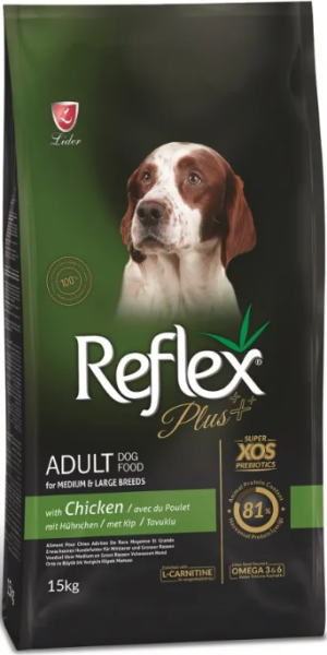 Reflex Plus Adult Dog Medium & Large Breeds Chicken 15кг - Пълноценна храна с пилешко за израснали кучета от средни и едри породи 15 кг.