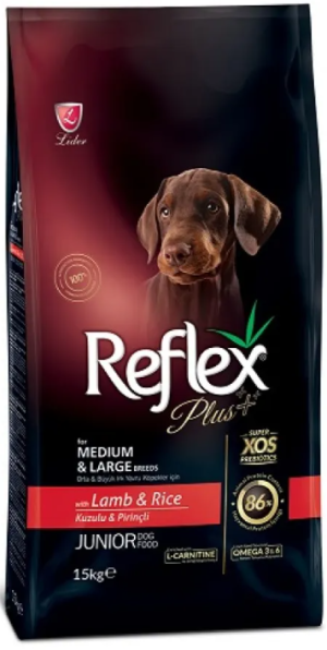 Reflex Plus Junior Medium & Large Breeds Lamb and Rice - Пълноценна храна за подрастващи кучета с агнешко и ориз от средни и едри породи 15 кг