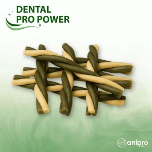 anipro Dental Pro Power усукани солети трицветни със спирулина, 84 г, зелен чай