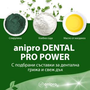 anipro Dental Pro Power пурички със спирулина, 84 г, зелен чай