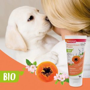 Beaphar Bio Shampoo Puppy 200мл - с био цвят от череша, алое вера, папая, неутрално pH, без парабени, алкохол, силикон