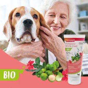 Beaphar Bio Shampoo Shiny Coat 200мл - с био макадамиа, хибискус, алое вера, неутрално pH, без парабени, алкохол, силикон